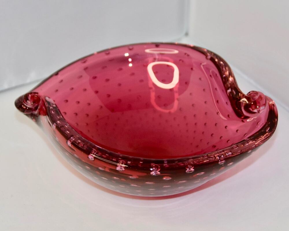 Bullicante Murano Hand Blown Bubble Glass Bowl Element Shell Murano Italy